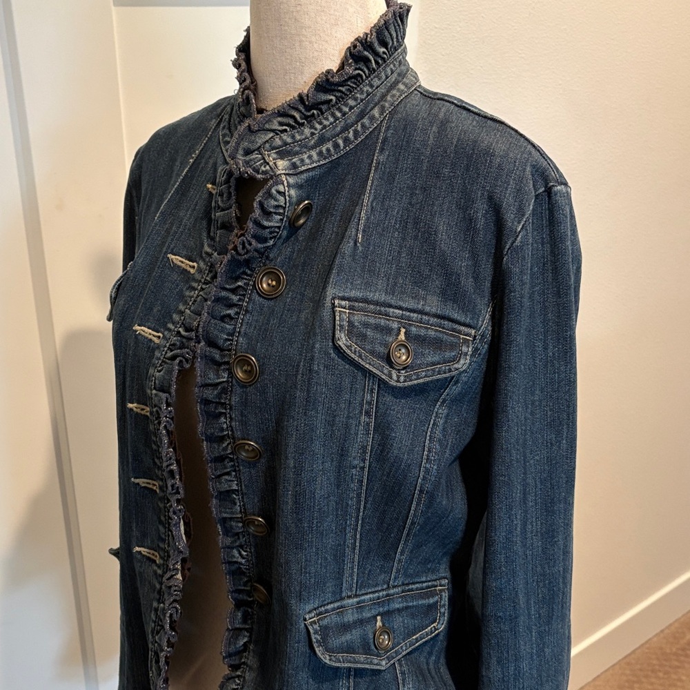 INC Ruffled Dark Denim Jacket - Women Size Large - Picture 5 of 12